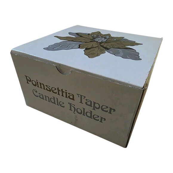 Vintage Department 56 Gold and Silver Poinsettia Taper  Deptartment 56 Gold Silver Metal Poinsettia Flower Taper Candle Holder W Box NEW